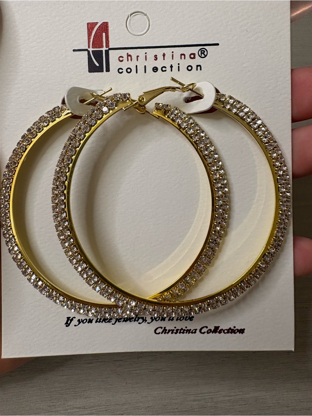 Gold‎ Hoop Earrings with Clear Crystals